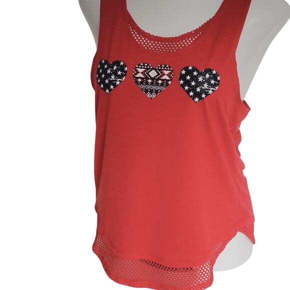 Red White Blue Stars Hearts Mesh-Trim Racerback Tank Top Jr. 11-13 - Picture 1 of 4